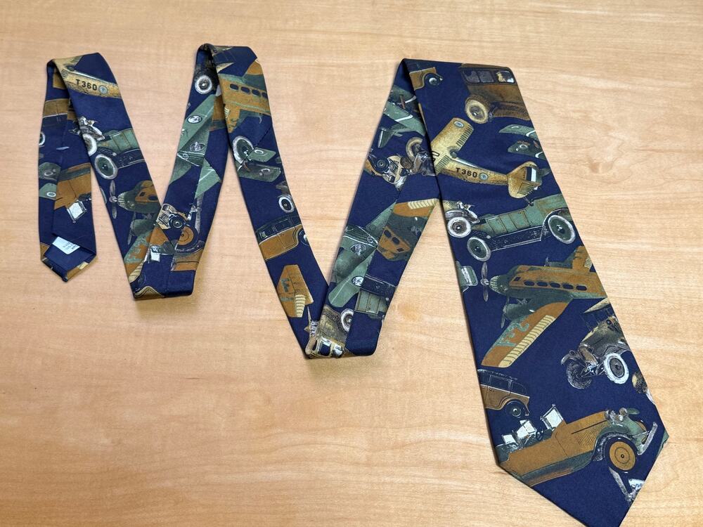 57”-Windsor Silk Necktie Made USA - classic Cars/Airplanes